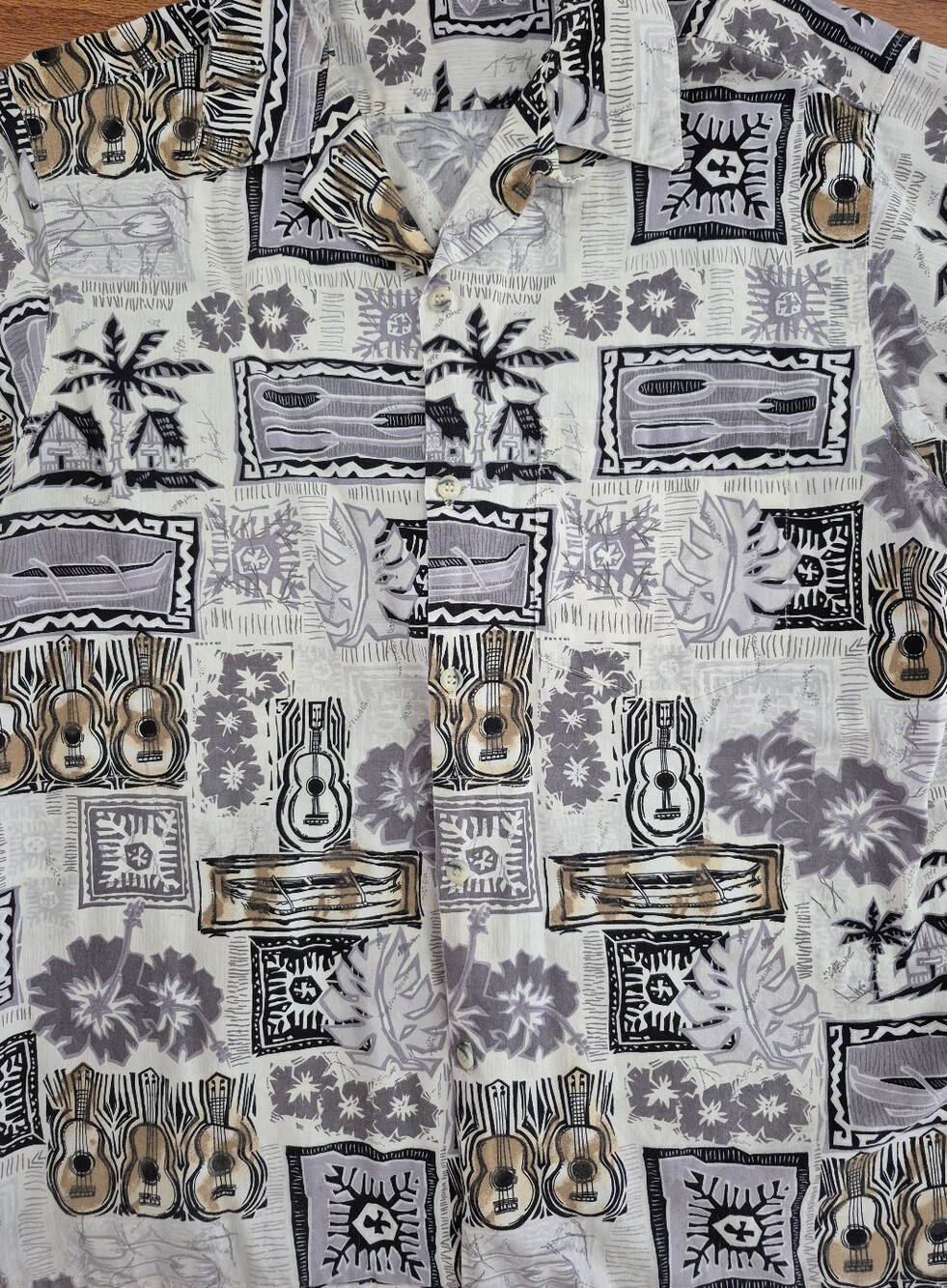 Go Barefoot Classic Hawaiian Print Short-Sleeve Shirt - White/Tan/Gray
